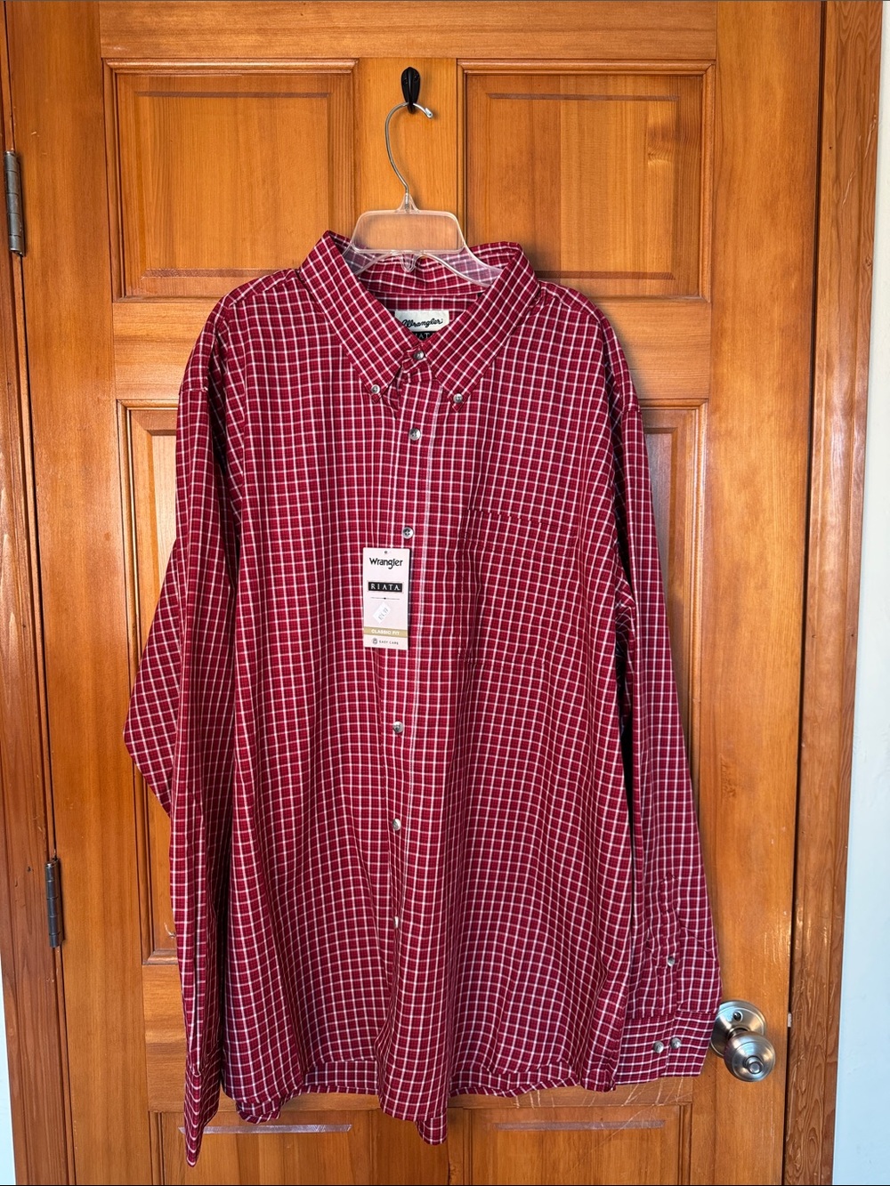 NWT Wrangler Men's Riata Burgundy Plaid Button-Down Shirt Size XXL Regular Fit